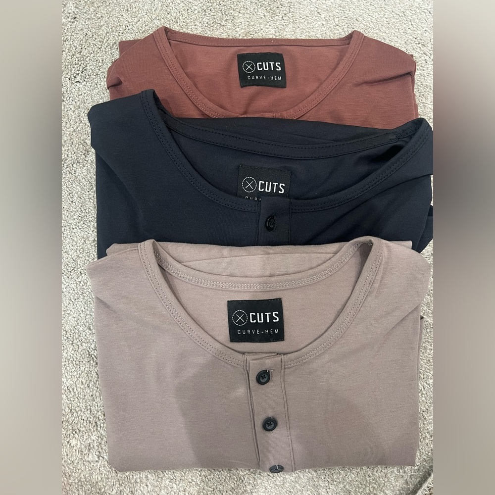 Cuts Henley Long Sleeve Curve Hem Bundle